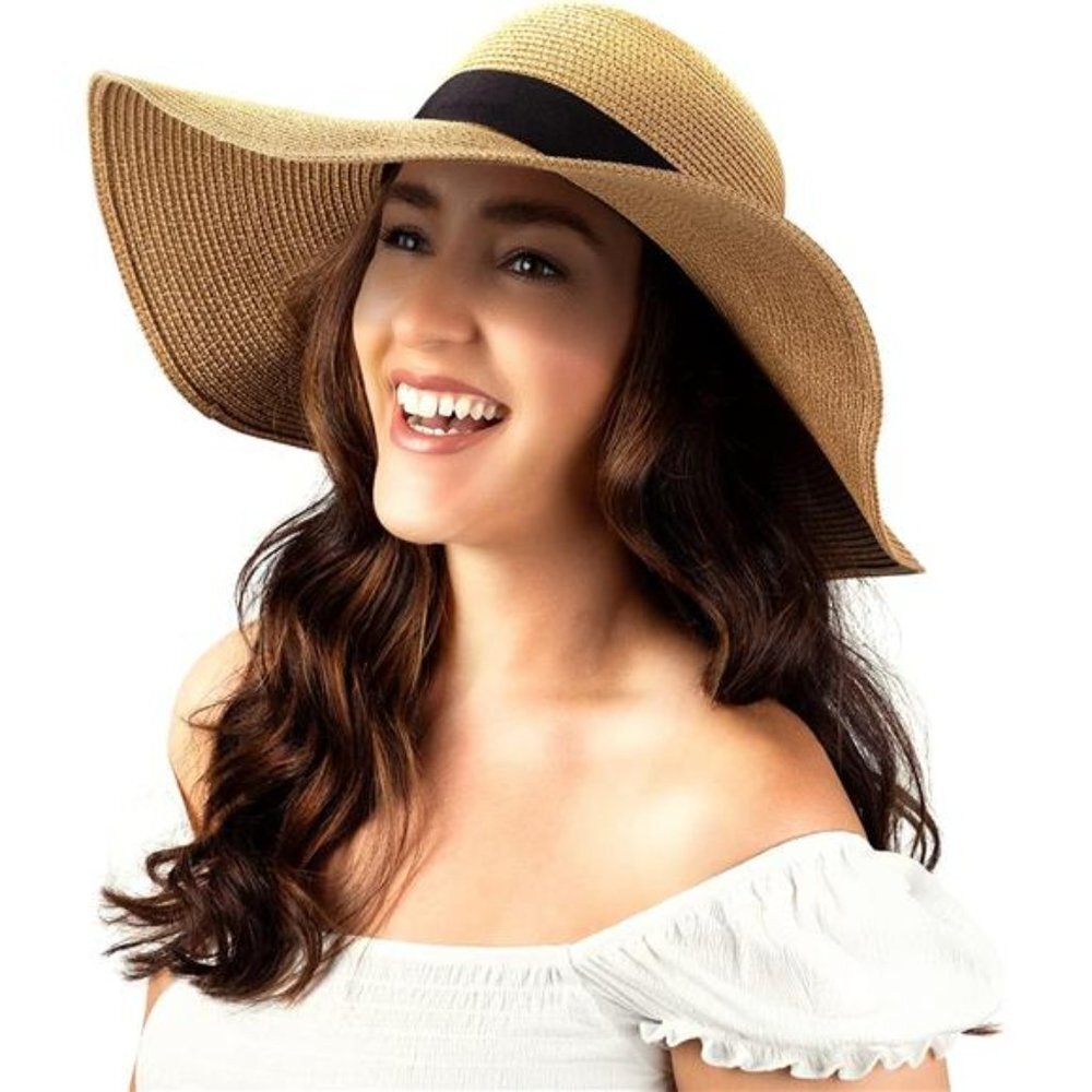 Women Floppy Sun Hat with Wide Brim—Foldable Roll-Up Straw Beach Hat UPF 50